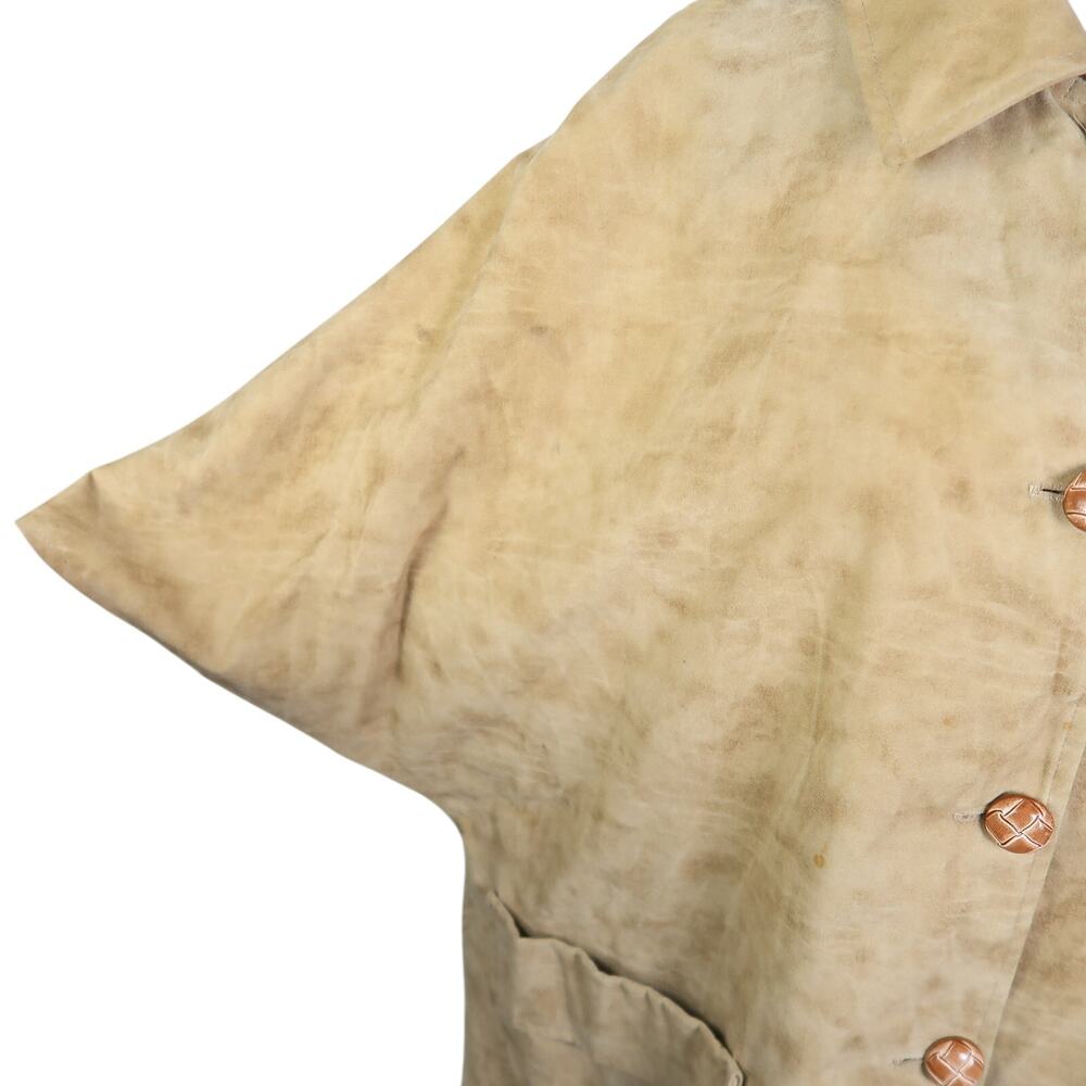Vintage 70s Ample Jacs Tan Faux Suede Mid Length Poncho Jacket S - Picture 5 of 8